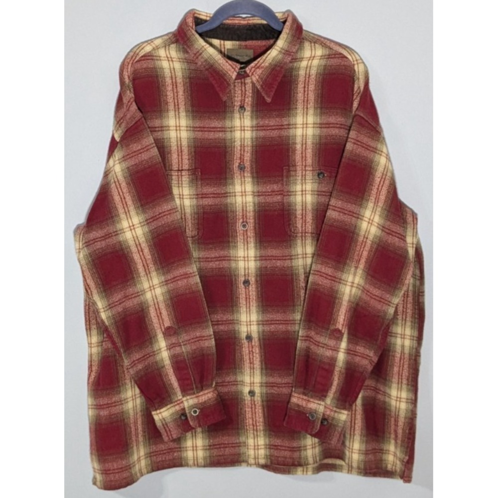 Vintage St. John's Bay Heavyweight Flannel Shirt Plaid Red Gold Men's 3XL